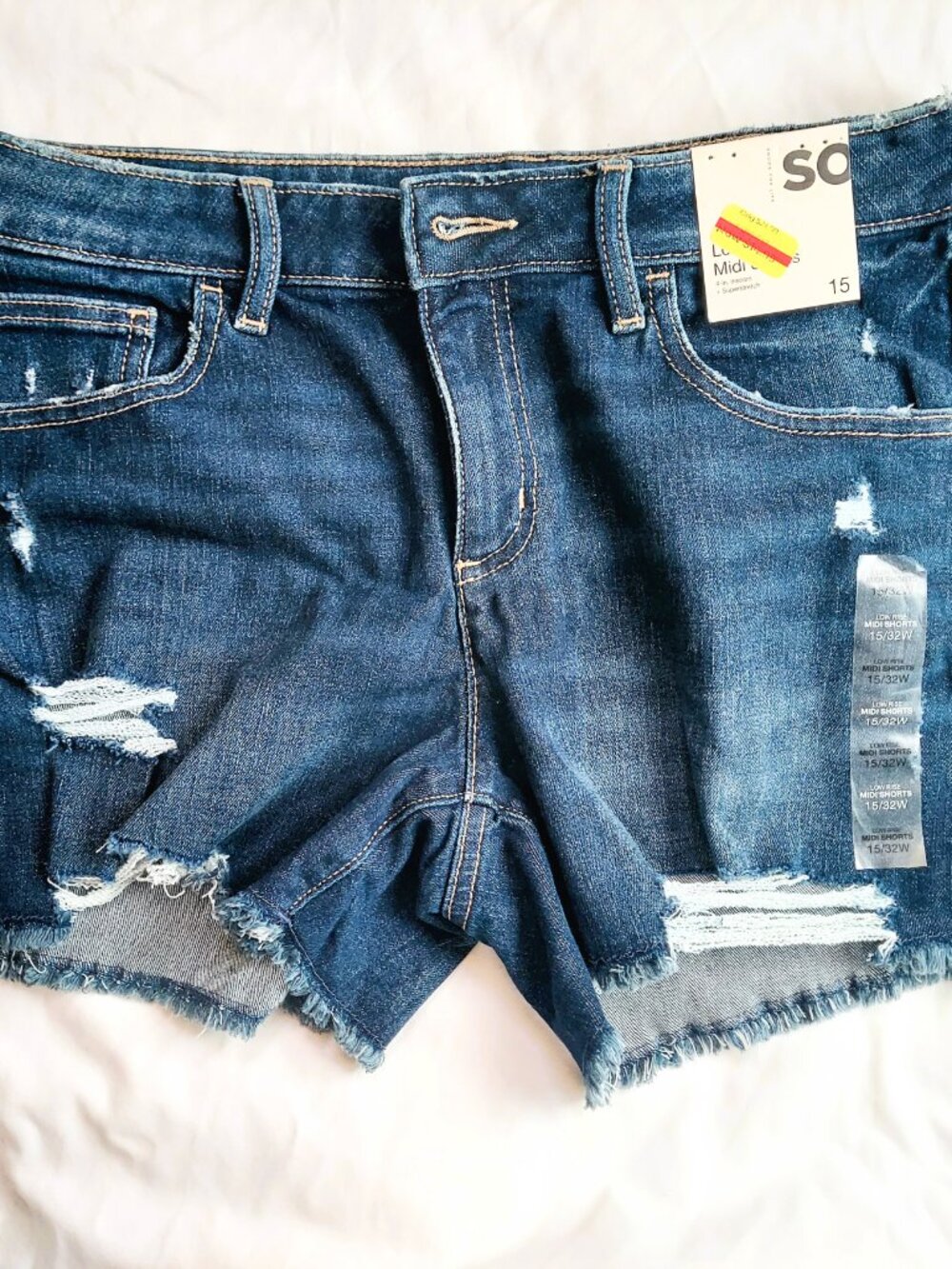 Low Rise Midi Ripped Denim Shorts 15/32W